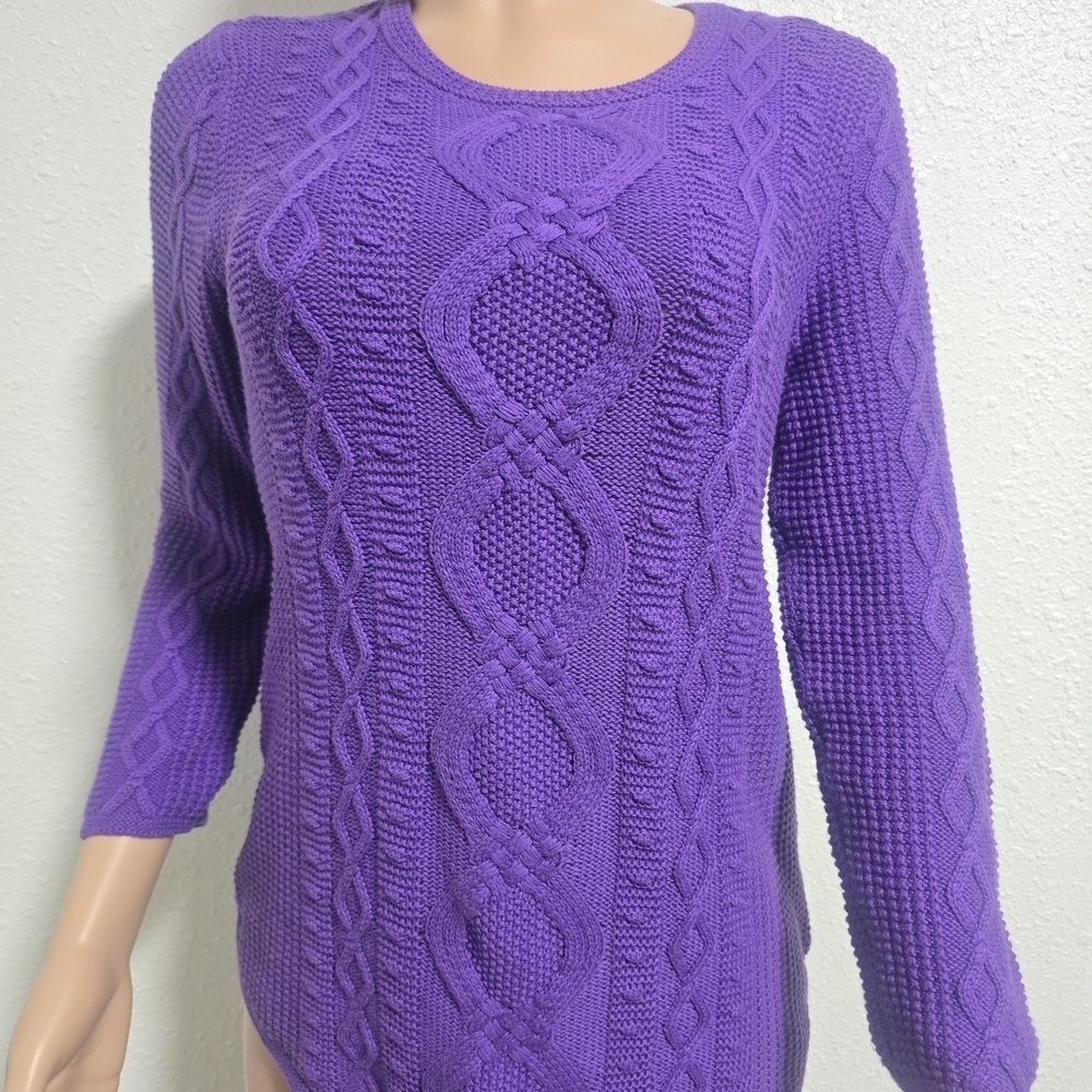 JEANNE PIERRE Vibrant Purple Cable Knit Sweater